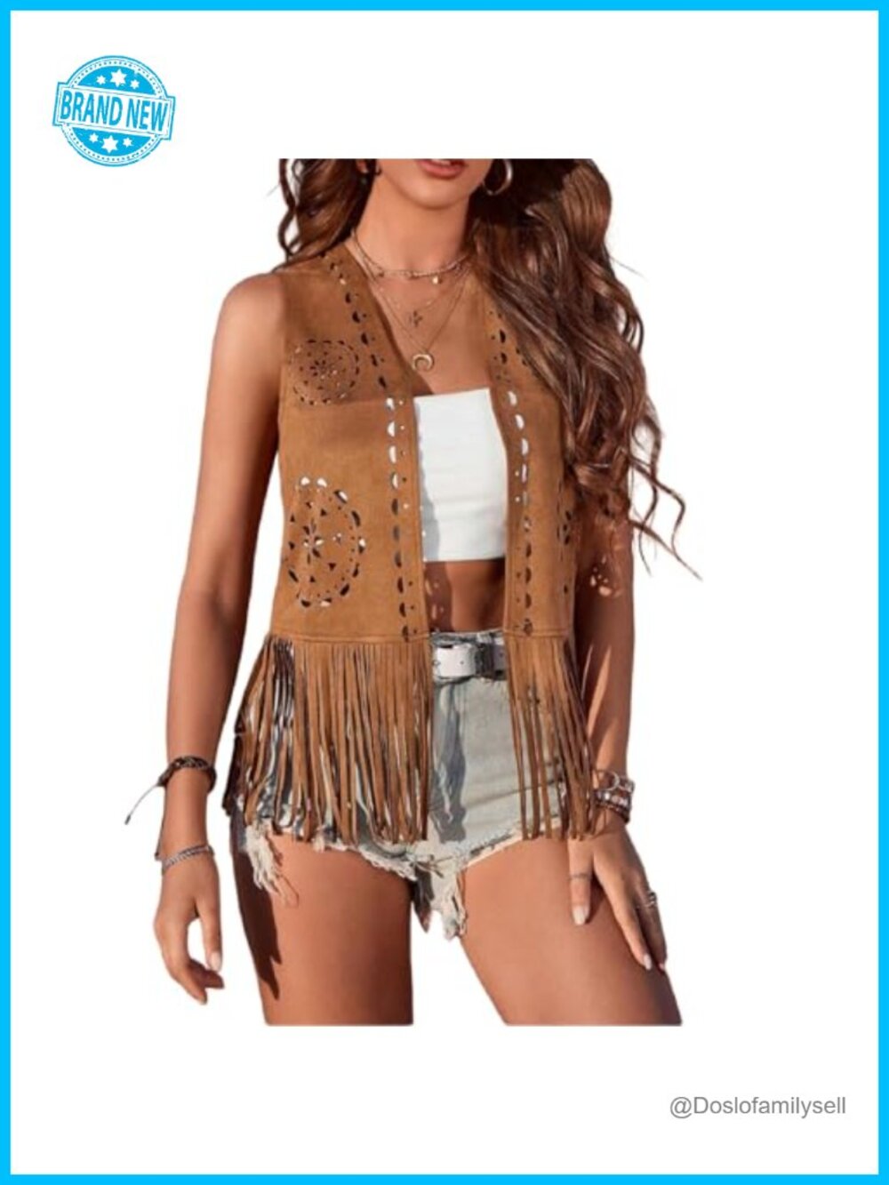 Fringe Vest Open Front Sleeveless Hippie Cowgirl Western Faux Suede Jacket
